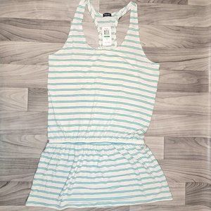 Splendid Short Tank Dress Womens Size L Green Striped Elasticized Drop Waist